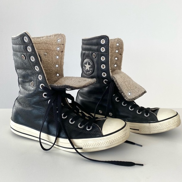 Converse Shoes - Leather Converse High Top Lace-Up Shoe/Boot with Faux Sherling Lining